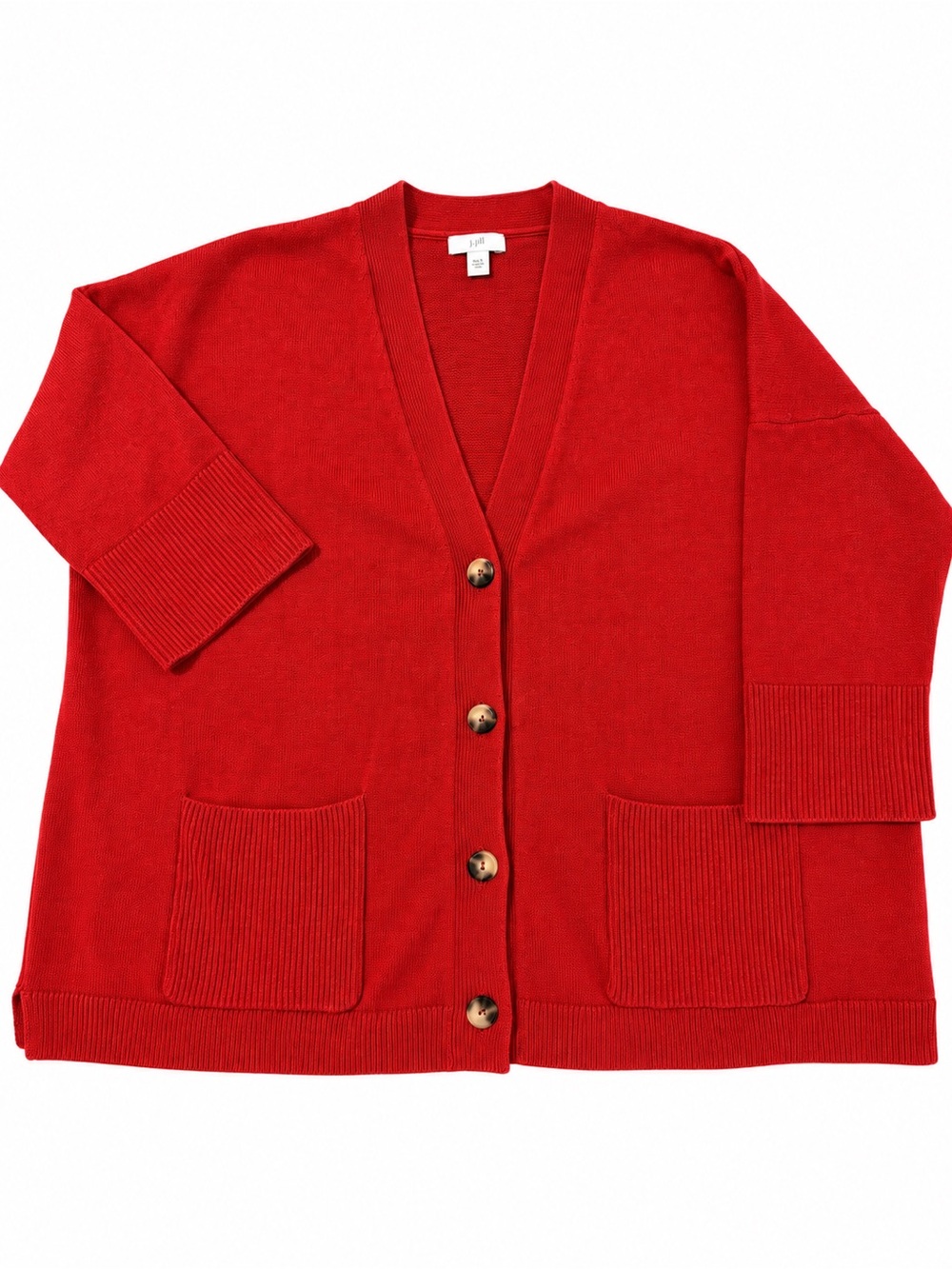 J.Jill Red Cotton Cardigan Sweater Button Front Pockets L